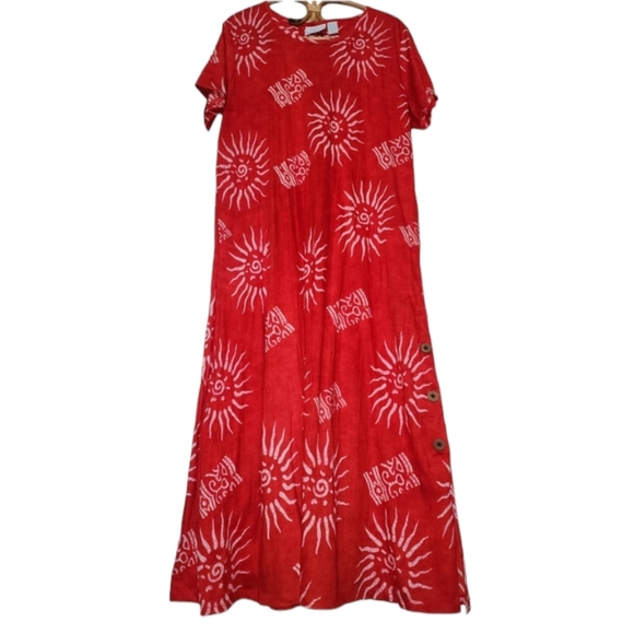 Vintage red sun print long maxi cotton dress - Picture 1 of 11